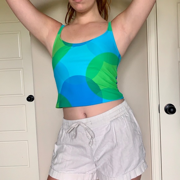 VTG Y2K Neón Green / Blue Swimsuit Crop Top - Picture 4 of 11